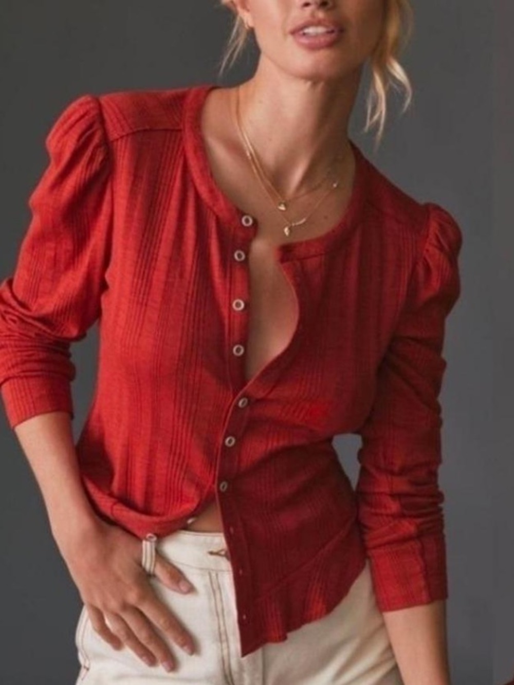 Anthropologie Pilcro Puff Sleeve Cardigan Small